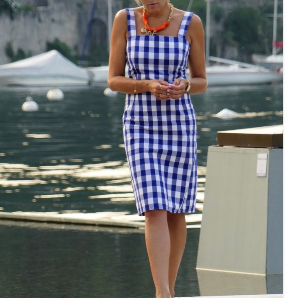 D&G Dolce & Gabbana Gingham square-neck sheath sml